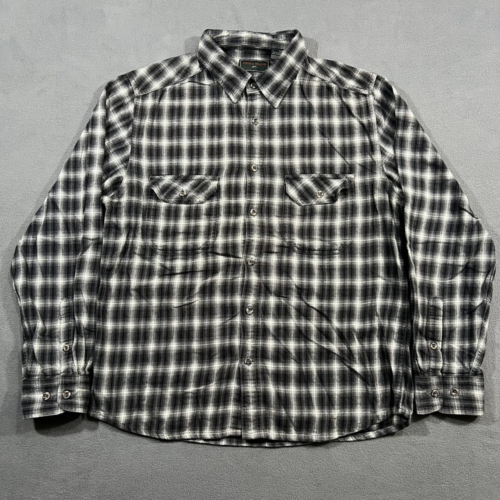 Field & Stream‎ Shirt Mens Large Black Gray Flannel Plaid Workwear Casual Cotton - Picture 2 of 6